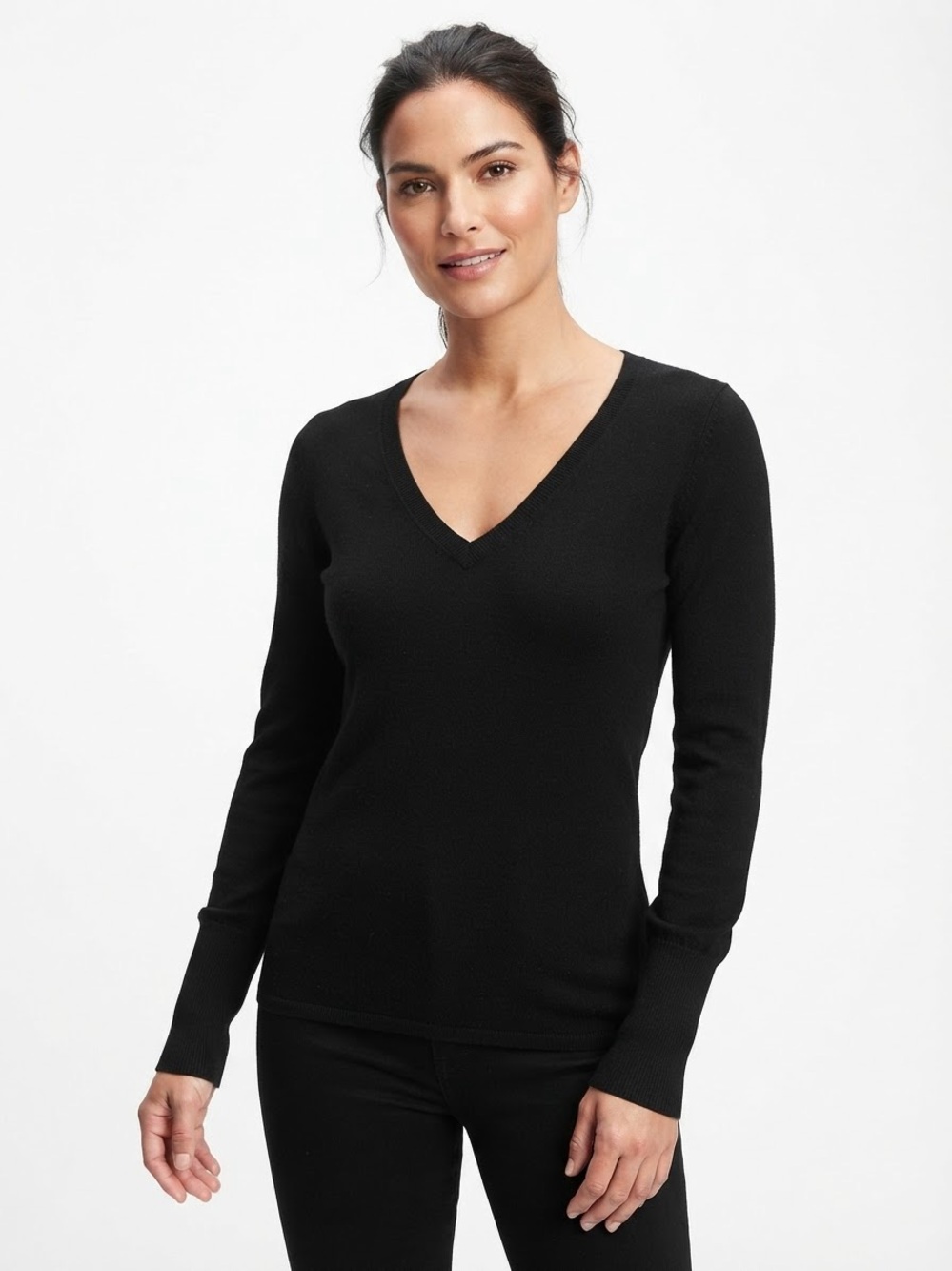 Zara Black V-Neck Long Sleeve Lightweight Knit Sweater Top Size Medium